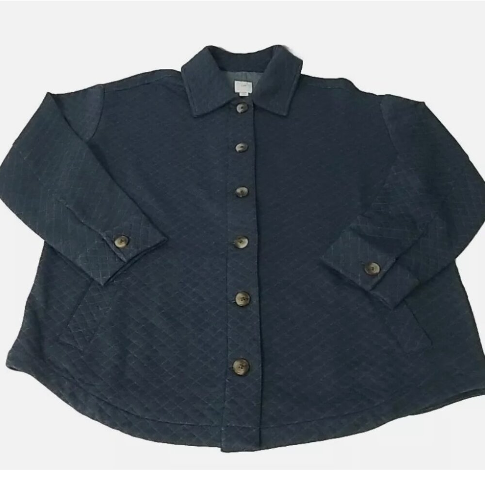 J Jill Blue/Gray Quilted Button Up Cardigan Sweater Size Medium Petite Pockets